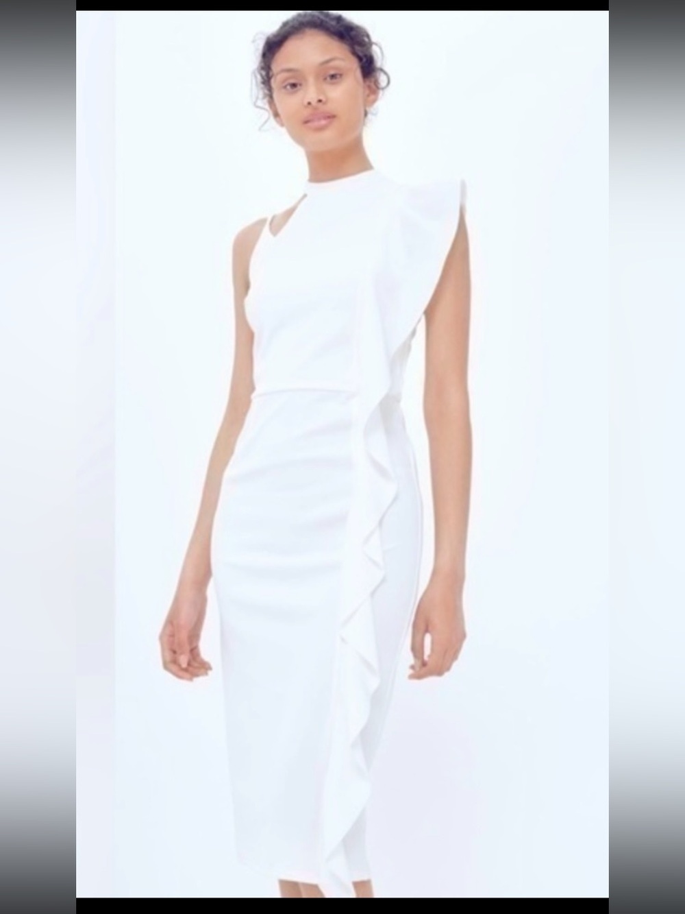 Topshop White Midi Dress with Asymmetric Ruffle for bridal shower